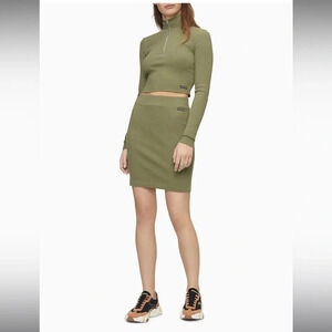 Calvin Klein Jeans Green Ribbed Knit Mini Skirt Size XS